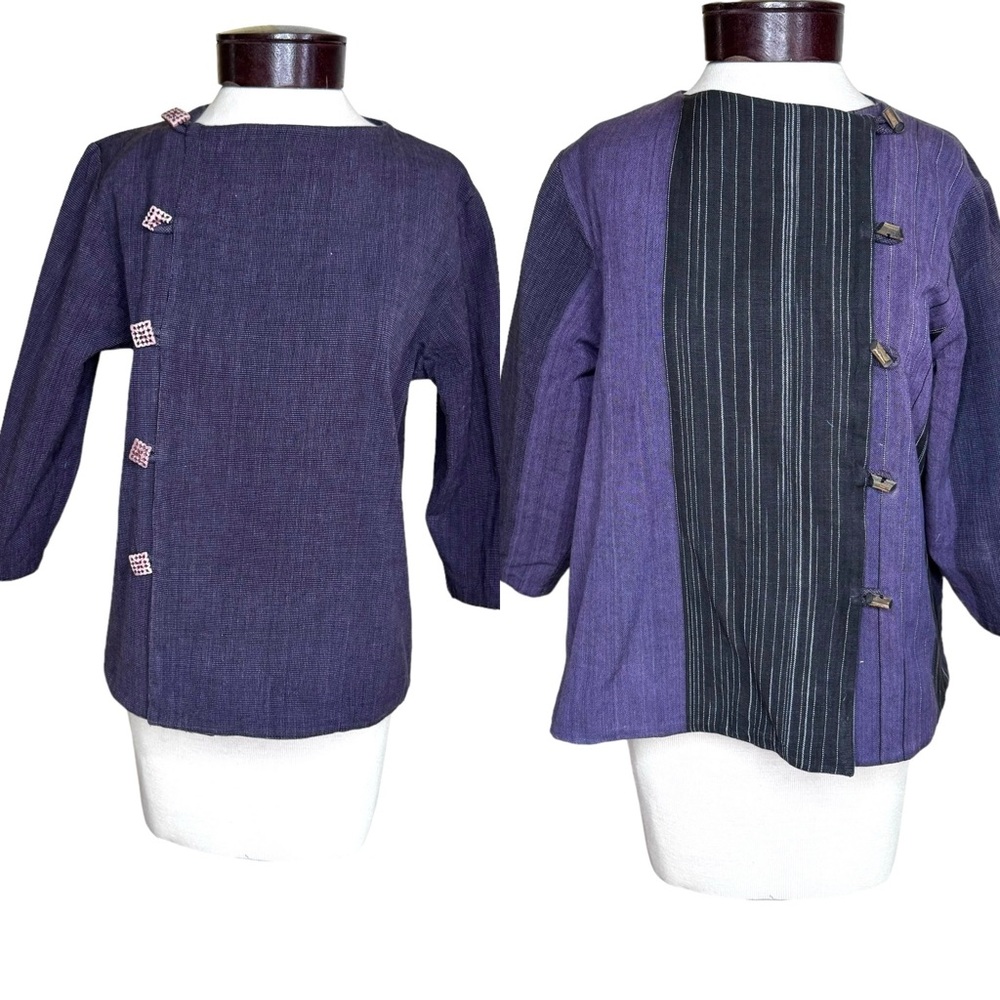 Reversible Vintage Purple Asymmetrical Novelty Buttons Folk Art Jacket Large